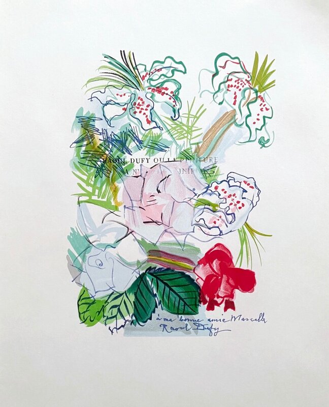 Fleurs peintes en manière de dédicace de Raoul Dufy, 1965