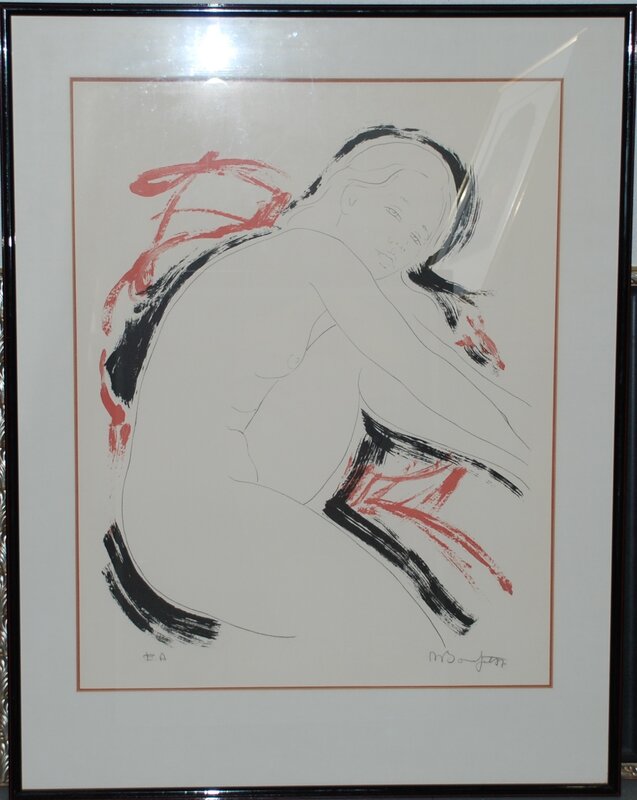 Nu allongé noir et rouge IV d'Alain Bonnefoit, 1987