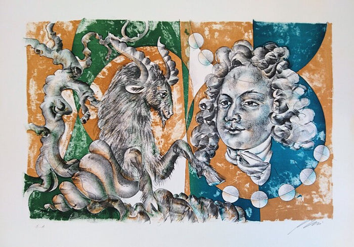 Capricorn and Bach portrait by Hans Erni, 1970