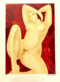 Nu allongé sur fond rouge by Alain Bonnefoit, 1973