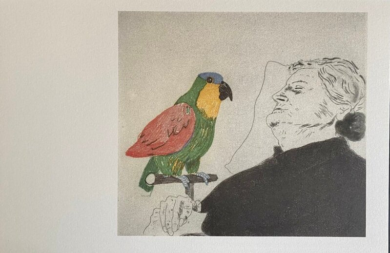 La mère de l'artiste au perroquet by David Hockney, 1990