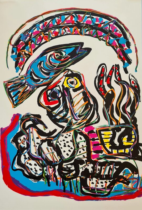 Composition avec Poisson et Tête by Karel Appel, 1985