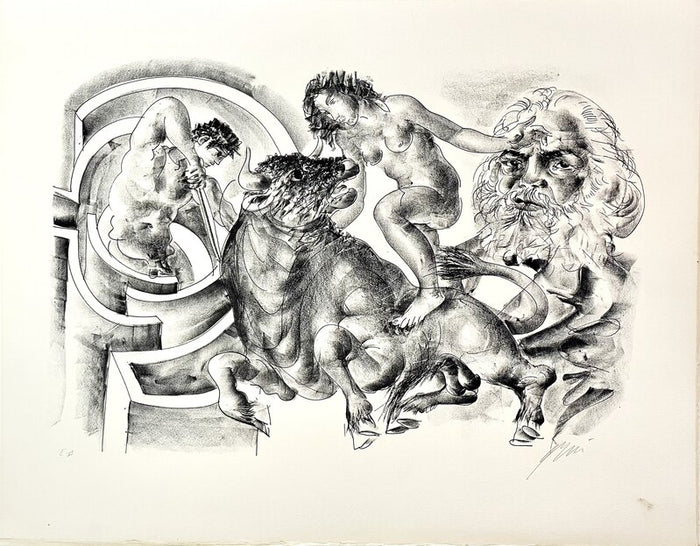 Bull and portrait of Marx by Hans Erni, 1970