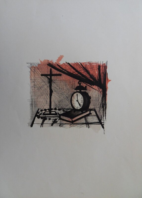 Table de chevet au réveil et au crucifix de Bernard Buffet, 1961 (vue 2)