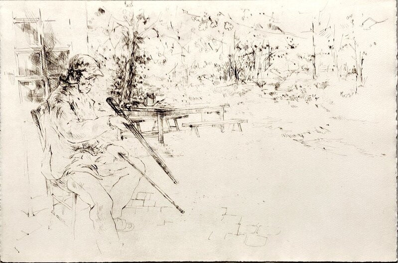 Chasseur nettoyant son fusil by Jean Commère, 1972