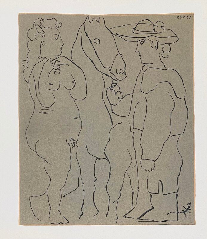 Picador debout avec son cheval et une femme by Pablo Picasso, 1963