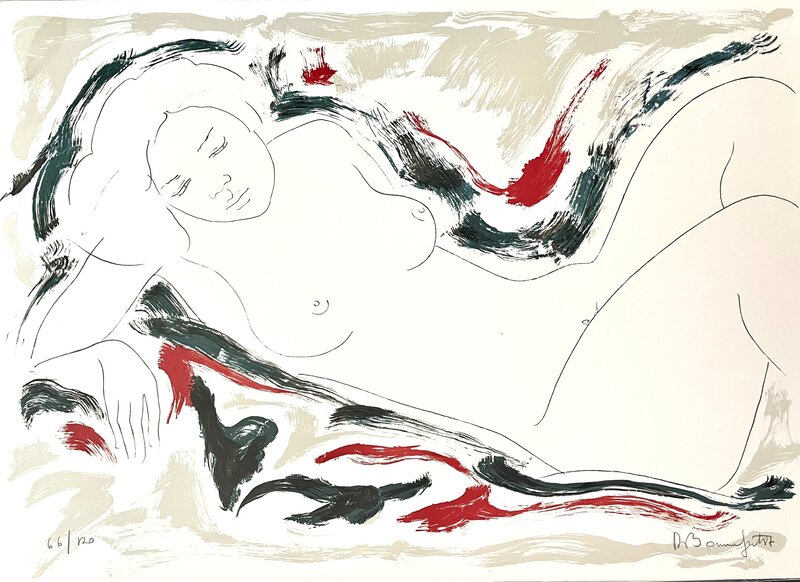 Nu allongé sur fond noir et rouge I by Alain Bonnefoit, 1987