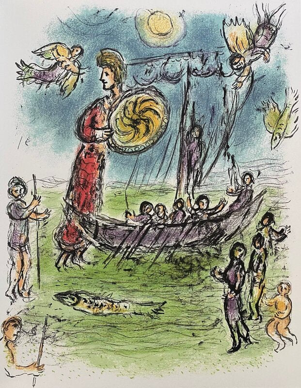 The Odyssey - Athena guides Telemachus' boat de Marc Chagall, 1989