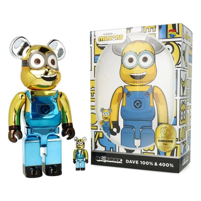Minion Dave (Chrome) 400% + 100% by BE@RBRICK, 2022 (view 2)