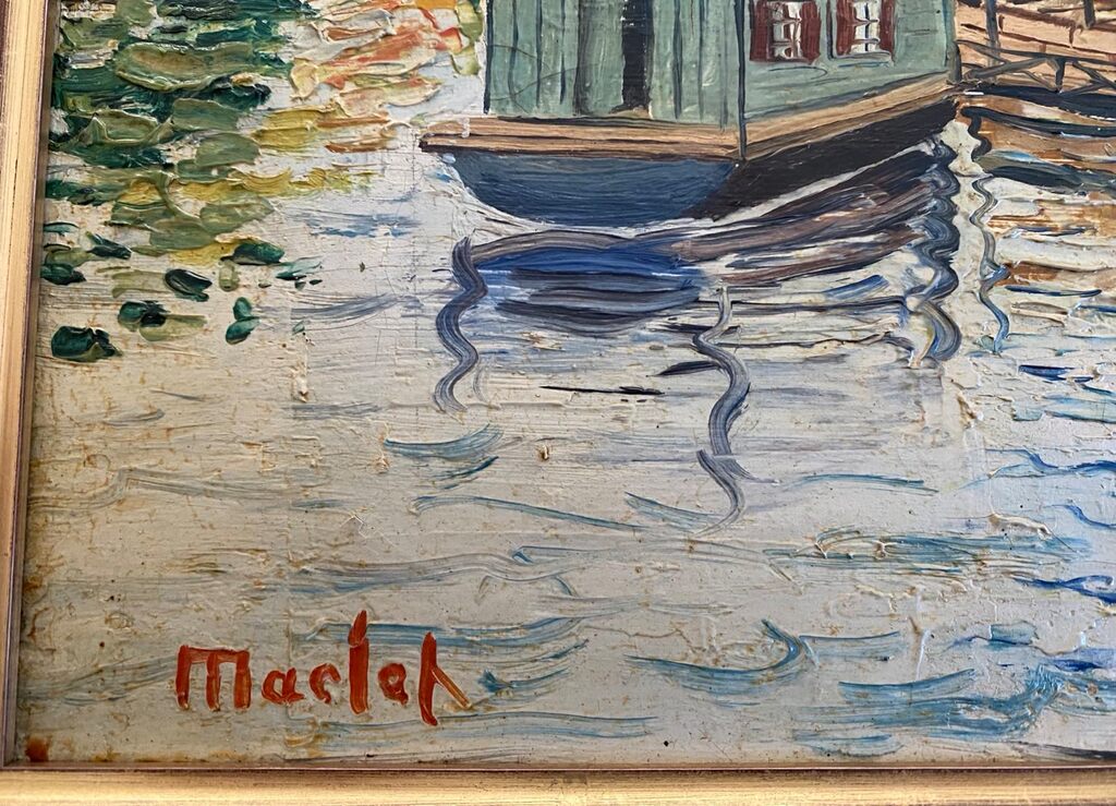 Péniches sur la rivière d'Élisée Maclet, vers 1950 (vue 2)