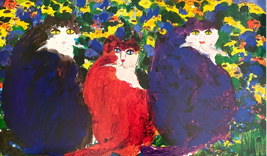 Three Cats by Walasse Ting 丁雄泉, c. 1990