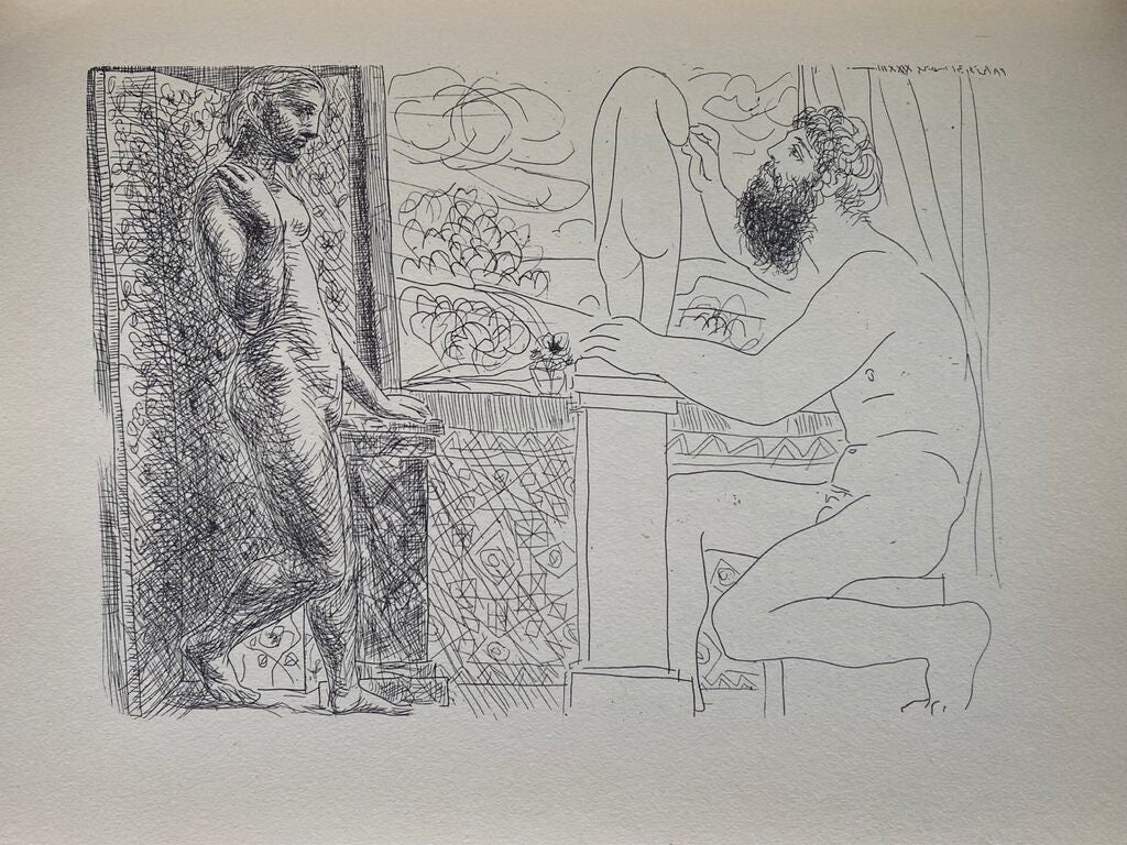 Sculpteur travaillant sur le motif avec Marie-Thérèse posant by Pablo Picasso, 1956
