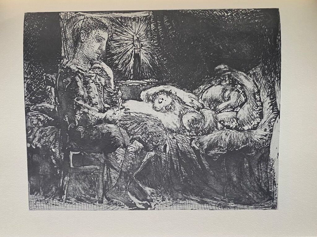 Garçon pensif veillant une dormeuse à la lumière d'une chandelle de Pablo Picasso, 1956