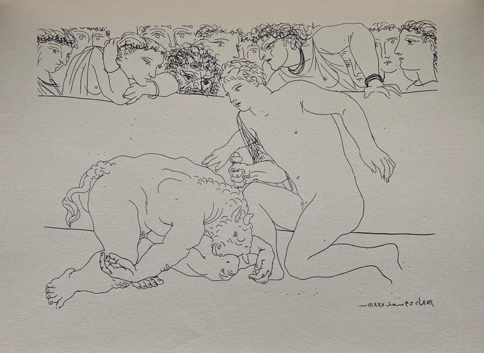 Dans l'arène. Jeune homme achevant le Minotaure de Pablo Picasso, 1956