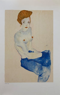 Seated Girl with Bare Torso and light Blue Skirt d'Egon Schiele, 2007