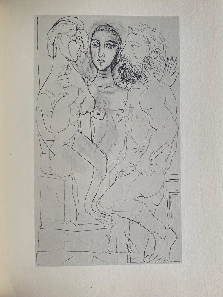 Sculpteur, modèle et sculpture femme assise de Pablo Picasso, 1956