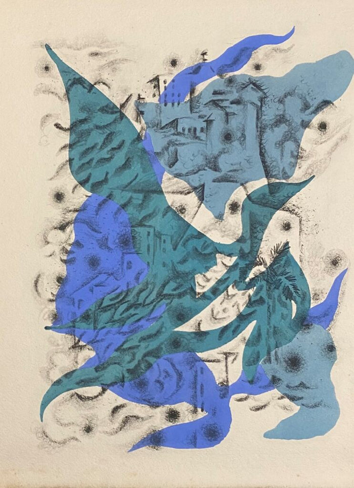 C'est dans ces patries de danse du ventre, d'eunuques et de harems que l'oiseau-bleu va passer la mauvaise saison... by Jean Lurçat, 1965