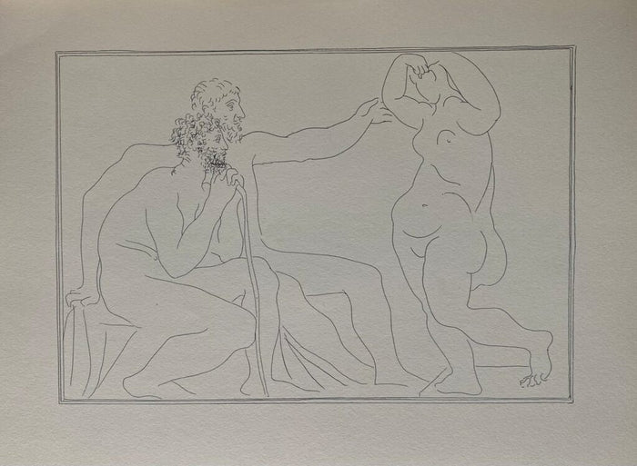 Deux sculpteurs devant une statue de Pablo Picasso, 1956