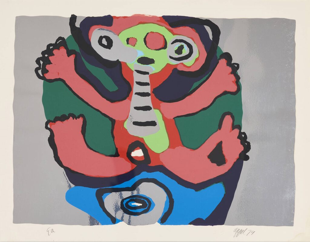 Boy Jumping on a Blue Hat de Karel Appel, 1974