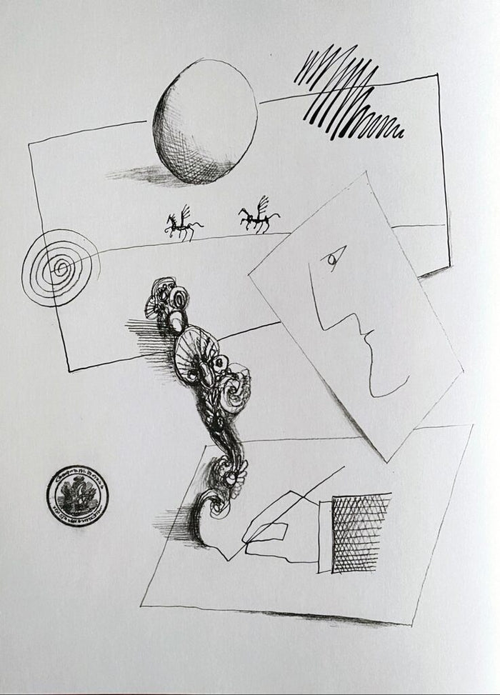 Artist and invented landscape by Saul Steinberg, 1966