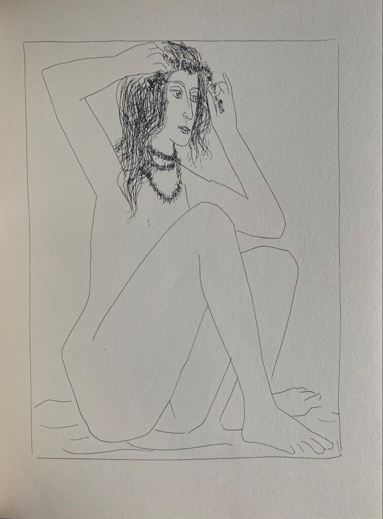 Femme nue se couronnant de fleurs by Pablo Picasso, 1956