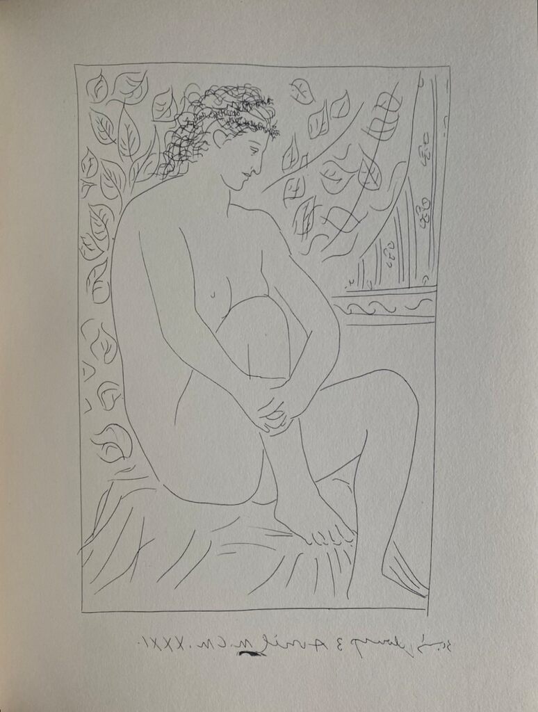 Femme nue assise devant un rideau by Pablo Picasso, 1956