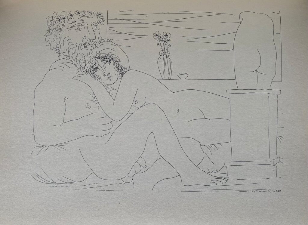 Sculpteur au repos avec son modèle, anémones et petit torse de Pablo Picasso, 1956