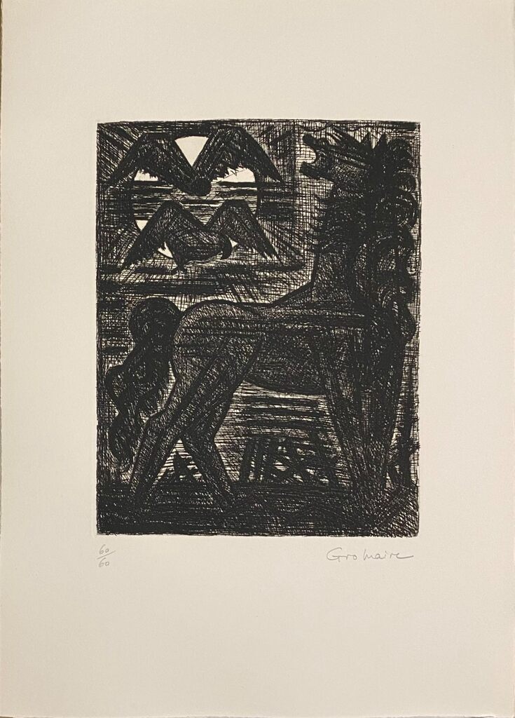 Macbeth: Présages, cheval noir et oiseau de nuit by Marcel Gromaire, 1958
