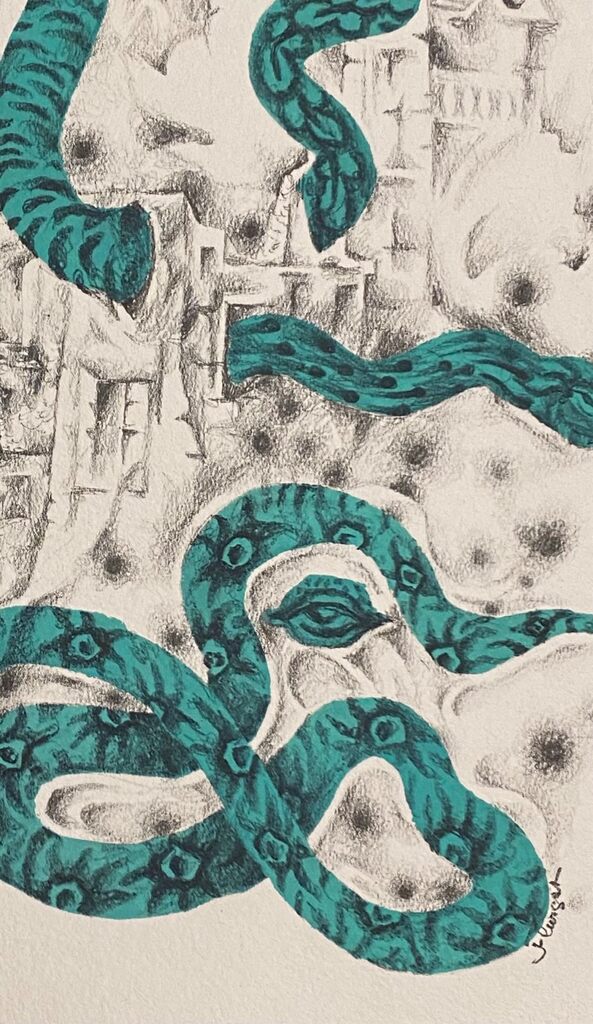 Les visiteurs n'arrivent que munis de leur serpent personnel... by Jean Lurçat, 1965 (view 3)