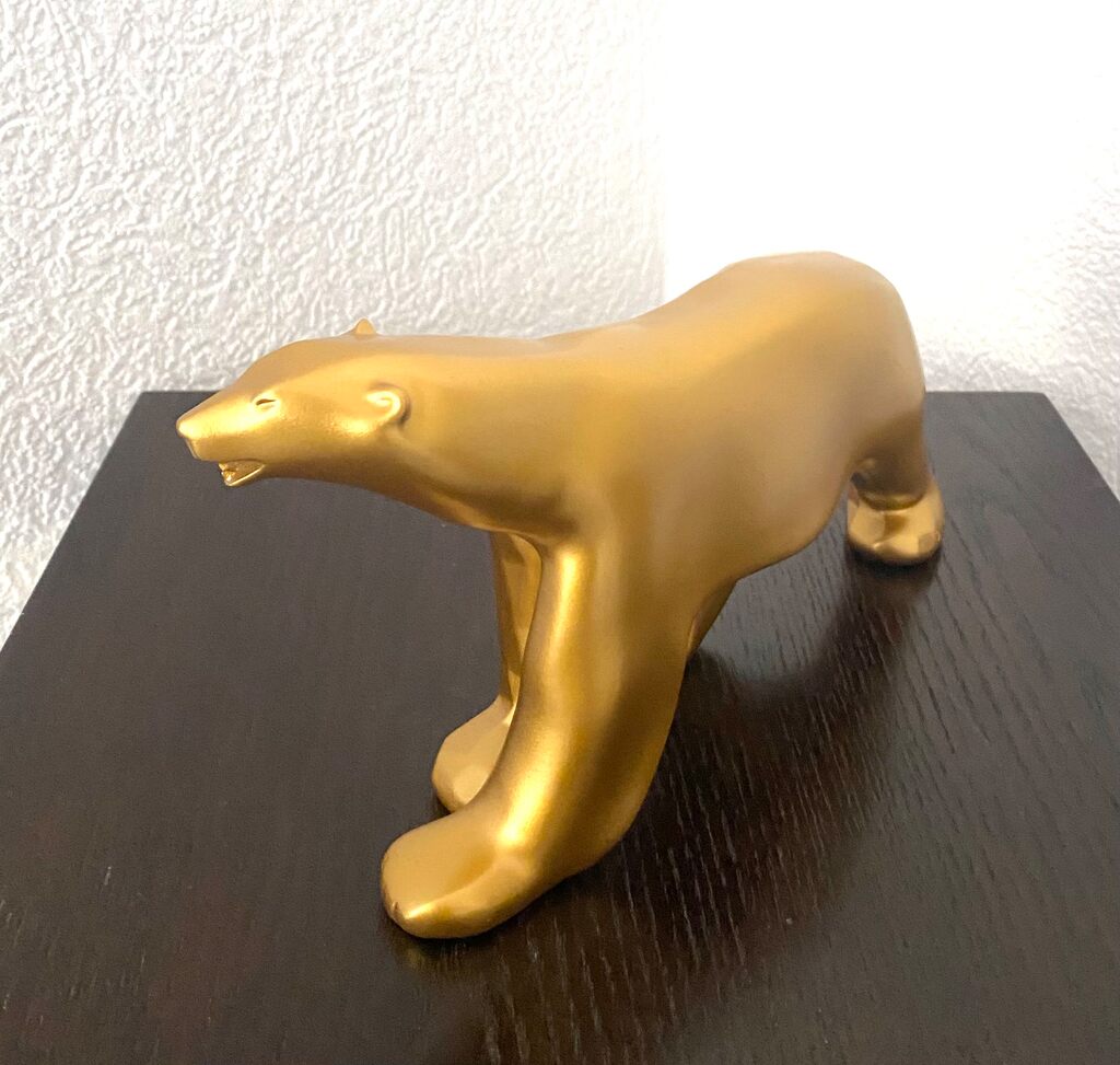 Le choc des titans, (hommage à François Pompon) Gold Matt by Richard Orlinski, 2023