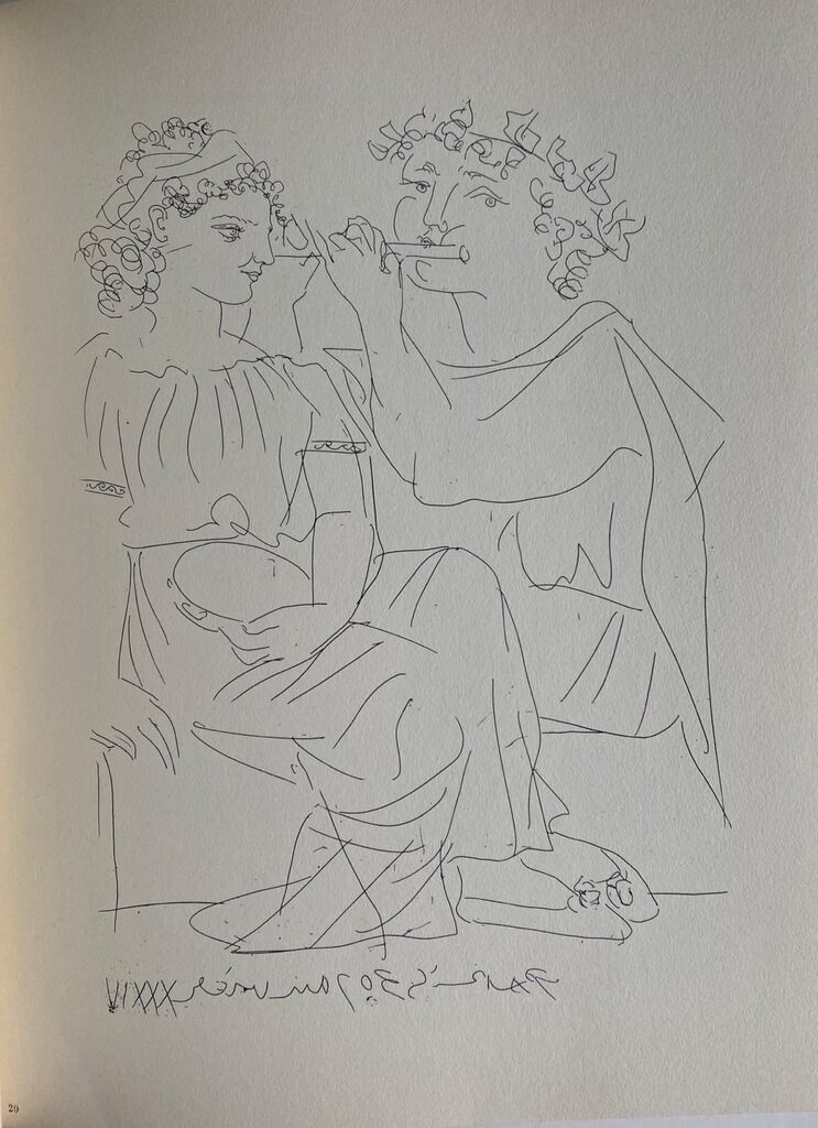 Flûtiste et jeune fille au tambourin by Pablo Picasso, 1956